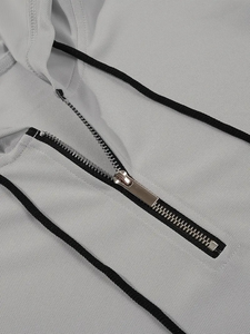 Người Đàn Ông Của Ánh Sáng Màu Xanh Giản Dị Đội Mũ Trùm Nón Ngắn Tay Áo T-Shirt Với 1/4 Dây Kéo Thoáng Khí Căng Vải Cho Phòng Tập Thể Dục Ngoài Trời & Mùa Hè Mặc Phòng Tập Thể Dục - Product Image 5