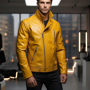 เสื้อแจ็กเก็ตหนังผู้ชายสีทึบคอตั้งกระเป๋ามอเตอร์ไซด์เสื้อแจ็กเก็ตหนังแฟชั่นสไตล์สตรีท - Product Image 2