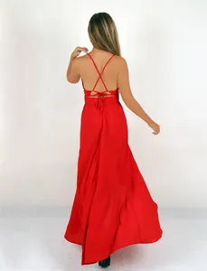 2022 femmes rouge 100% coton Maxi robe taille libre respirant vêtements de plage pour décontracté fête tissé motifs dos nu longue conception - Product Image 4