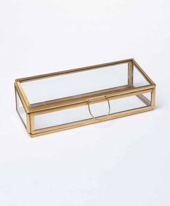 Boîte de rangement pour bijoux vintage avec design gravé, verre et laiton de haute qualité, finition brillante/mate pour la décoration de la maison/du bureau - Product Image 2