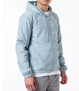 Custom Printed Logo Streetwear <b>Light</b> Weight Nylon waterproof Drawstring Oversized <b>Men's</b> Hooded Windbreaker Zip up <b>Jackets</b> - Product Image 2