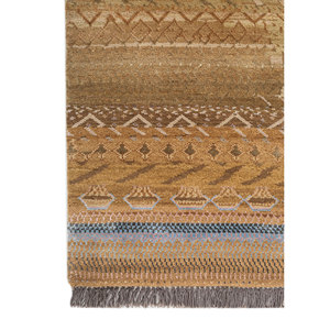 Alfombra Manchaha de Lana y Seda de Bambú con Patrón Geométrico Anudada a Mano en Rojo y Naranja - Para Uso Doméstico Les-2724 - Product Image 4