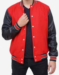 Men's <b>Red</b> <b>Wool</b> and Genuine Leather Sleeves Varsity Jacket with Zipper Closure College Letterman Baseball Jacket for Winter - Product Image 5