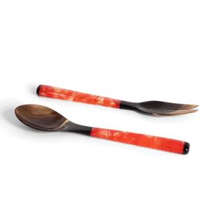 ชุดเครื่องครัว2ชิ้นช้อนตักสลัดเขาควายทำด้วยมือพร้อมที่จับทำจากเรซิน - Product Image 4