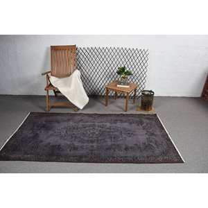 Modern Black Wool <b>Rug</b> 3.7' X 6.8' Handmade Classic Turkish Design Latex Backing Rectangular Patchwork Style for <b>Bedroom</b> <b>Rug</b> - Product Image 3
