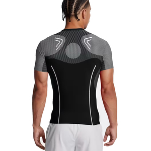 เสื้อออกกำลังกายดีไซน์ล่าสุด แบบรัดรูป ยูนิเซ็กซ์ สีดำ พิมพ์ลายด้วยความร้อน แขนสั้น ผ้าโพลีเอสเตอร์ผสมสแปนเด็กซ์ ระบายอากาศได้ดี - Product Image 3