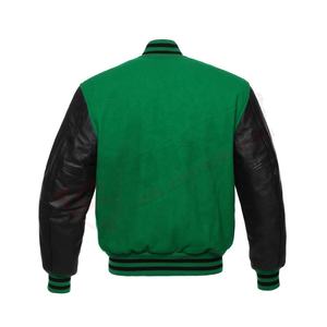 Fabricant OEM de haute qualité hommes vert-couleur laine-corps collège-vol cuir manches personnalisé Baseball-Letterman Varsity vestes - Product Image 6