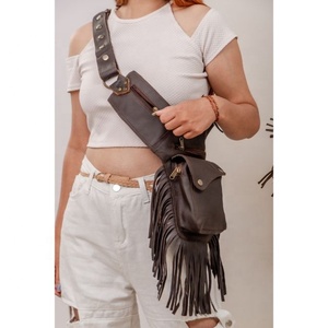 LW Real hecho a mano gamuza cuero Multi bolsillos cintura bolsas con correa ajustable elegante Unisex cuero utilidad riñoneras - Product Image 3