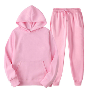 100% conjuntos de chándal de algodón para mujer, Sudadera con capucha y pantalones con hombros caídos, Jersey cálido de dos piezas para invierno, traje deportivo para correr para mujer - Product Image 1