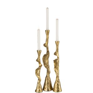 Ensemble de 3 bougeoirs antiques en laiton fabriqués à la main Beau design en forme de cône Bougeoir de qualité supérieure en aluminium doré - Product Image 1