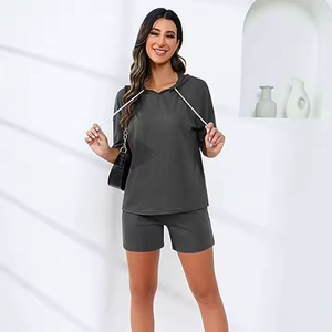 เซตเสื้อยืดและกางเกงขาสั้นผ้าฝ้ายสำหรับผู้หญิง100% ชุดลำลองเซต2ชิ้นแฟชั่นใหม่ - Product Image 5