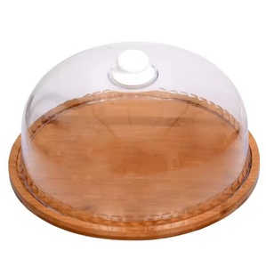 Support à gâteau rond en bois durable avec dôme en verre pour les gâteaux et les fruits servant des fêtes d'anniversaire Couvercle supérieur inclus - Product Image 2