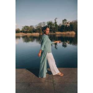 Women's Casual Cotton Floor-Length Kurta with Side Slit Lightweight Summer Tunic <b>Top</b> Paired Natural Wide Leg Pants Eco-Friendly - Product Image 1