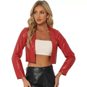 Vestes en cuir PU pour femmes, col à revers à un bouton - Product Image 6