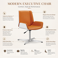 Chaise de bureau exécutive en cuir tanné, pivotante, avec coque latérale blanche, hauteur réglable, base à quatre étoiles