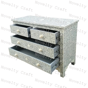 Meubles de salon de luxe modernes du milieu du siècle Table de chevet en incrustation d'os Table de chevet en bois Stockage peu encombrant 2 tiroirs fait à la main - Product Image 3