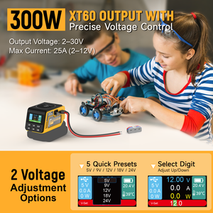 ตัวควบคุมแรงดันไฟฟ้ากระแสตรงแบบปรับได้ 300W 2V ถึง 30V ใช้งานร่วมกับแบตเตอรี่ DeWalt 18V/20V พร้อมเอาต์พุต XT60 18W ชาร์จแบบ Type-A - Product Image 2