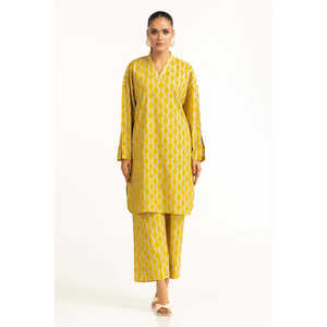 ชุดเซ็ต 2 ชิ้น ลายจีบสีเหลืองสำหรับผู้หญิง ชุดลำลองผ้าเครป ไซส์ XXS-2XL - Product Image 4