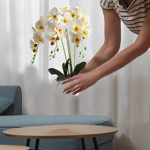 ก้านดอกกล้วยไม้ปลอม THAOF-132 9ต้นบุปผาขนาดใหญ่38นิ้วกิ่งก้านฟาแลนอปซิสน้ำยางเทียมสัมผัสแท้สำหรับเทศกาลคริสต์มาสอีสเตอร์ - Product Image 3