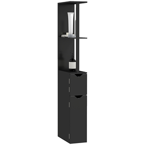 Kleankin Negro 15,2x29,8x118 cm Estantes de baño Columna alta que ahorra espacio con 2 estantes y 2 gabinetes Solución de almacenamiento - Product Image 1
