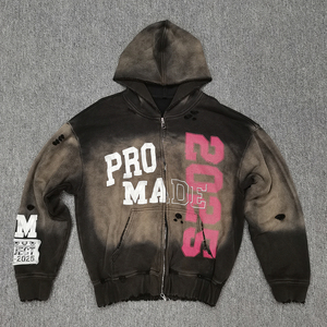 Sweat à capuche pour homme surdimensionné et ample, avec broderie, impression sérigraphique, lettres, délavage à l'acide, peinture en aérosol, effet délavé - Product Image 1