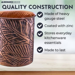 Support de rangement de grande taille de forme ronde enduit de zinc de conception d'impression de feuille de caddie d'outil en acier lourd parfait pour l'usage de café de maison de cuisine - Product Image 3