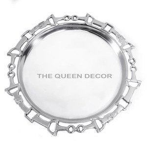 Nouveau Style élégant en aluminium métal forme ronde brillant polonais plateau de service décoratif pour les collations nourriture moderne maison Accent - Product Image 1