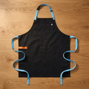Bib <b>Apron</b> <b>Black</b> Canvas Reusable Durable Lightweight Adjustable Waist Pockets for Cooking Daily Use Simple Style Woven Fabric - Product Image 1