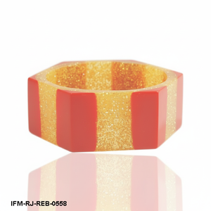 กำไลข้อมือเรซิ่นรูปหกเหลี่ยมทำมือ สีแดงและทอง ลายกลิตเตอร์เรขาคณิต สำหรับผู้หญิง - Product Image 1