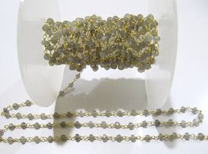 Cuentas facetadas Rondelle de piedra lunar gris natural, cadena de 3-4mm, cadena de cuentas de Rosario envuelto en alambre de piedra lunar - Product Image 3