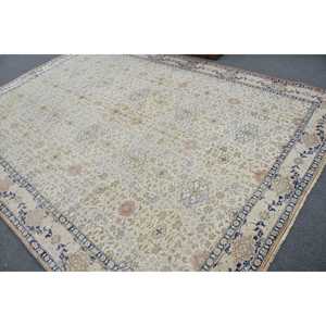 Alfombra Turca Vintage Extra Grande de 8.1x11.6 pies, Diseño de Patchwork Ecológico con Base de Látex, Azul Marrón Abstracto - Product Image 4