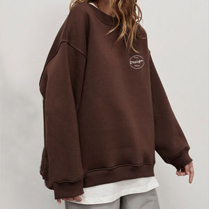 Casual Drop Shoulder Fleece Rosa Venta al por mayor de gran tamaño 100% algodón bordado de lujo de las mujeres Sudadera de cuello redondo - Product Image 2
