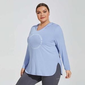 Femmes grande taille décontracté sport haut à capuche à manches longues léger gymnastique course couverture solide imprimé respirant sans col - Product Image 3