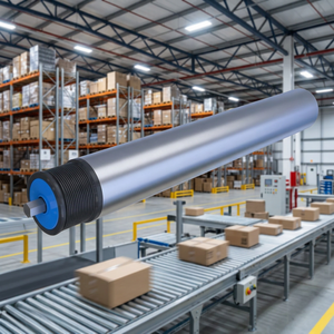 Rodillo transportador de bajo ruido con carcasa de plástico, rodillo impulsado por polea acanalada en V, tipo de rodamiento de bolas para tuberías de acero en la industria alimentaria y electrónica - Product Image 1