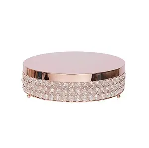 Metal Cake Stand Crystal Diamond Beaded Handmade Round Shape Cake Stand Copper Plated Color Low Price Metal Cake Stand