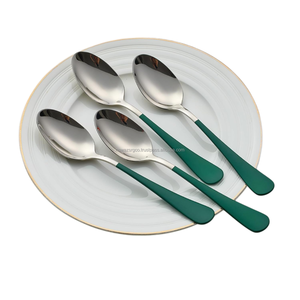 Traditional <b>Stainless</b> <b>Steel</b> Silver with Green Custom Dining Spoons Home Restaurant <b>Utensils</b> Dishwasher Safe High Quality - Product Image 2