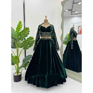 Salwar Kameez Lehengha moderne Zain Exports en tissu de velours de viscose, imprimé numérique réversible, gaufré, coupe régulière, taille 44, comprend - Product Image 1