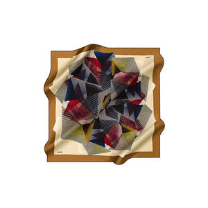 Cream Silk Square <b>Scarf</b> with Geometric Pattern - Product Image 1