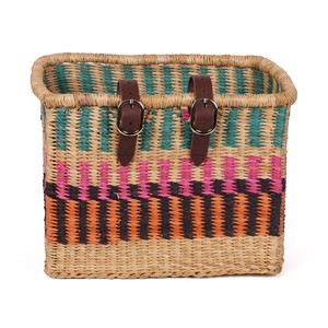 ตะกร้าจักรยานหญ้าทะเลสานพร้อมสายหนังหญ้าทะเลธรรมชาติด้านหน้า - Product Image 2