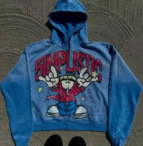 Sweats à capuche personnalisés en coton épais 500 g/m² avec impression DTG Sweat à capuche unisexe avec strass Streetwear vintage délavé à l'acide avec fermeture éclair - Product Image 5