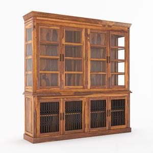 Aparador de Cocina Antiguo de Madera de Teca Maciza Ecológica con Puertas de Vidrio y Rejilla de Hierro, Estilo Rústico Hecho a Mano para Comedor, Java - Product Image 2