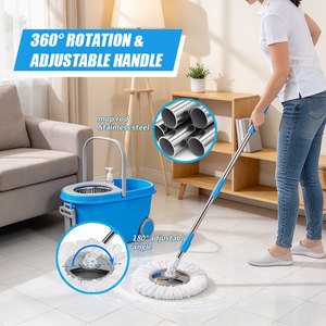 Juego de Mopa Giratoria y Cubeta de Plástico con Escurridor, 3 Mopas de Microfibra, Mango Ajustable de Acero Inoxidable y Ruedas para Limpieza del Hogar - Product Image 4