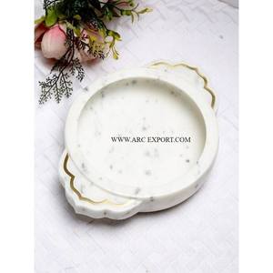 Bandeja para servir comida de mármol verde oscuro con borde pulido de oro metálico, nueva colección de moda, decoración del hogar, bandeja para servir comida, precio bajo - Product Image 4