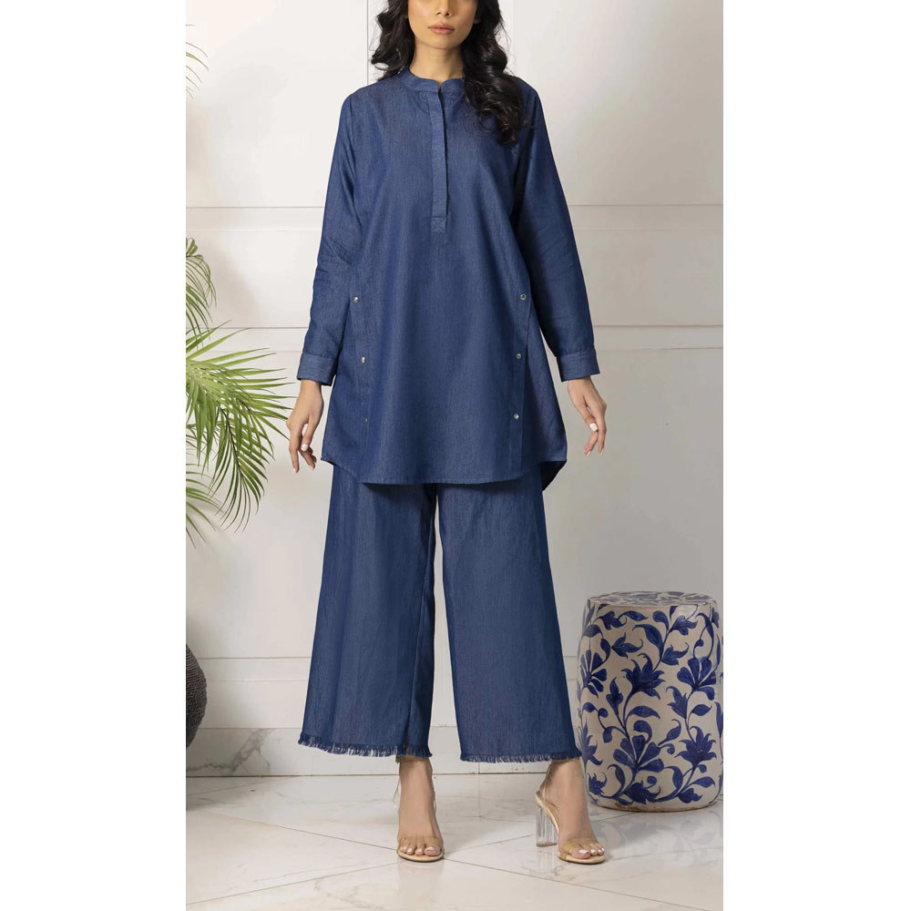 summer denim dress for women MDS25Dresses Lapel Full Cut button NECK CUT SATIN MIDI Color:Dark Blue Flower