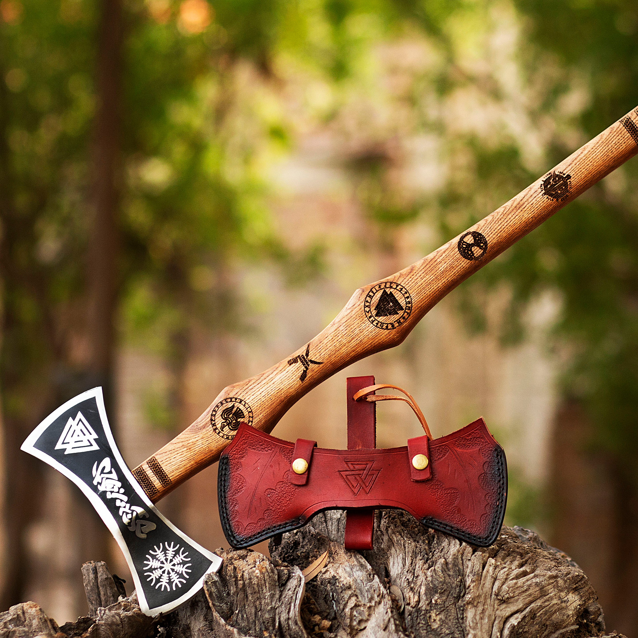 Customizable Handmade Damascus Double-blade Viking Hatchet - Oem