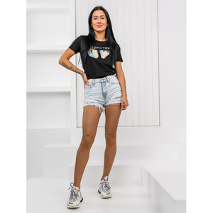 เสื้อยืดครอปท็อปผู้หญิง ผ้าเจอร์ซีย์ระบายอากาศดี คอผูกโบว์ ทรงเข้ารูป ผ้าตาข่ายคอตตอน โอเวอร์ไซส์ สีดำ ไซส์ XS-XXL - Product Image 2