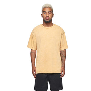 เสื้อยืดวินเทจผ้าฝ้าย 100% ล้างสีแบบ Acid Wash สำหรับผู้ชาย ทรงโอเวอร์ไซส์ คอกลม ไซส์ใหญ่ ระบายอากาศได้ดี สไตล์สตรีทแวร์ เรียบง่าย - Product Image 1