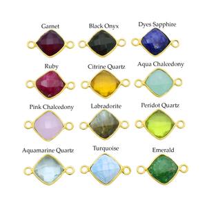 Connecteur de bracelet en saphir bleu, 8 mm, connecteur de charme en pierre précieuse, fait à la main, plaqué or, lien de bracelet, bijoux, cadeau pour l'amour - Product Image 6