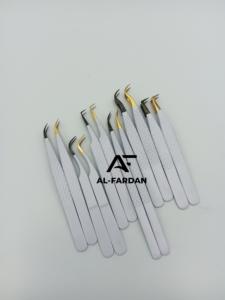 Fiber Tip Eyelash Tweezer <b>Japanese</b> Stainless Steel Gold And Black Tips White Color Russian Volume Lash Extension Tweezer - Product Image 4