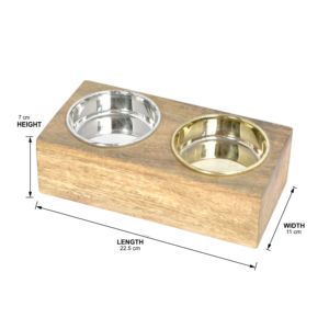 Mango Wooden <b>Cat</b>/Dog <b>Feeder</b> with Dual Stainless Steel Bowls Pet Dish Set with Stand for Water and food bowl - Product Image 6
